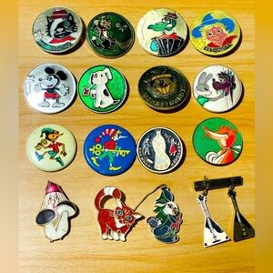 Vtg Lot Of 16 USSR Russian Badge Pins Kids Children Soviet Era Cartoons Tales